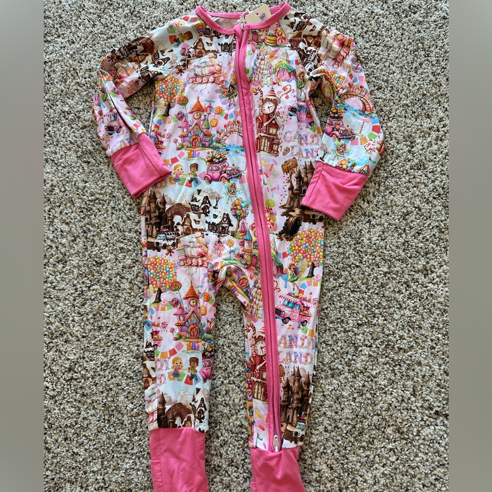 Girls' Pink Candyland Print One-Piece Convertible Front Bamboo Zippy